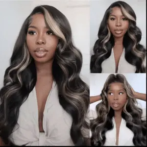Black Burgundy Platinum Blonde highlights